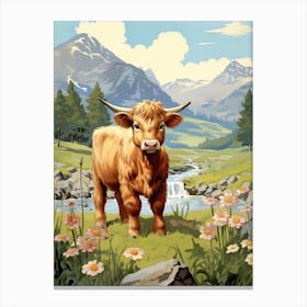 Picturesque Scenery And A Cow By The River  Canvas Print