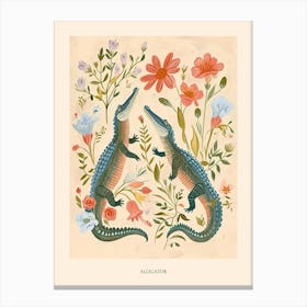 Folksy Floral Animal Drawing Alligator 2 Poster Canvas Print