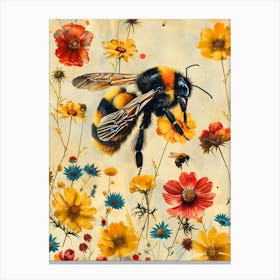 Bees And Flowers Inspired By William Morris Canvas Print