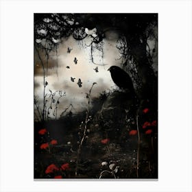 Dark Gothic Crow In The Forest Canvas Print