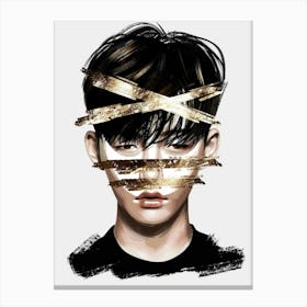 Boy With Gold Tape On His Face Canvas Print