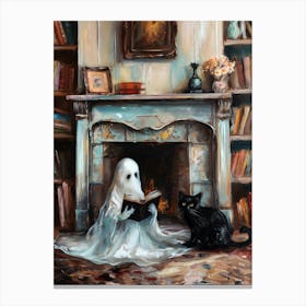 Ghost Reading by Fireplace Canvas Print