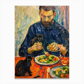 Portrait Of A Man With Cats Eating A Salad  5 Canvas Print