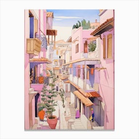 Kusadasi Turkey 2 Vintage Pink Travel Illustration Canvas Print