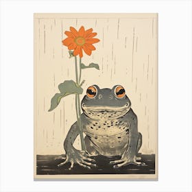 Frog And Daisy,  Matsumoto Hoji Inspired Japanese 2 Canvas Print