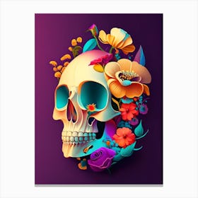 Skull With Vibrant Colors Vintage Floral Canvas Print