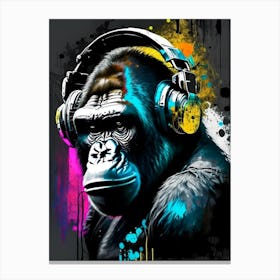 Gorilla Using Dj Set And Headphones Gorillas Graffiti Style 1 Canvas Print