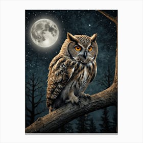 Owl At Night 4 Canvas Print