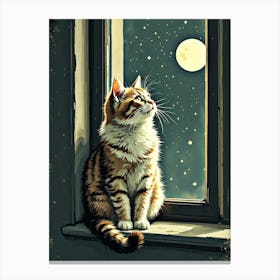 Cat Sitting In A Windowsill, Gazing Out At The World With Curiosity Canvas Print