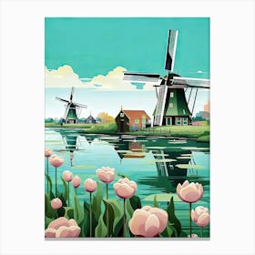 Windmills And Tulips 1 Canvas Print