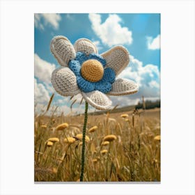 Blue Daisy Knitted In Crochet 1 Canvas Print