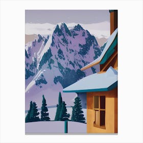 Snowy Snow Capped Mountains Chalet Ski Lodge Canvas Print