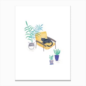 Painted Black Cat In Scandi Chair Canvas Print