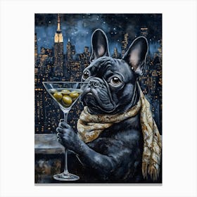 Whimsical Frenchies At The Bar 38 Canvas Print