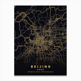 Beijing China Black And Gold Map Canvas Print