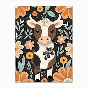 Floral Cute Baby Cow Nursery (29) Canvas Print