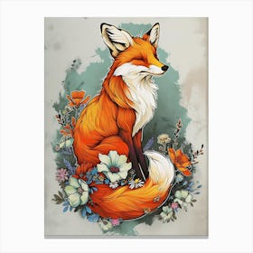 Amazing Red Fox With Flowers 11 Canvas Print