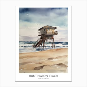 Huntington Beach 3 Watercolour Travel Poster Canvas Print