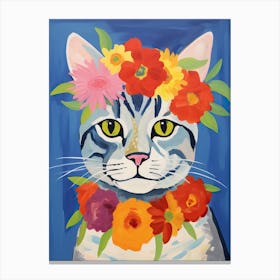 American Shorthair Cat With A Flower Crown Painting Matisse Style 2 Canvas Print