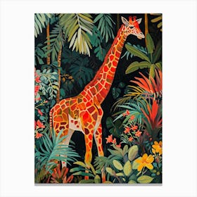 Colourful Giraffe In The Leaves Illustration 3 Canvas Print
