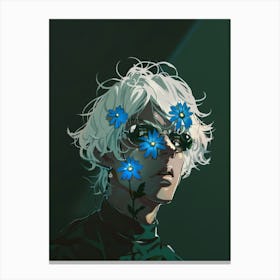 Girl With Blue Flowers Canvas Print