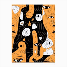 Black & Mustard Abstract Face Line Illustration Canvas Print