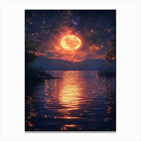 Full Moon Over Lake 14 Canvas Print