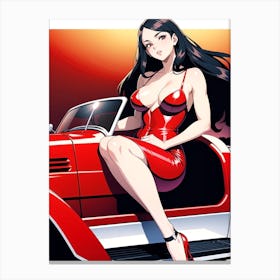 Girl In A Red Car Canvas Print
