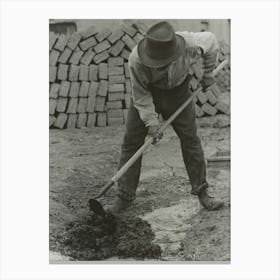 Dirt, Straw And Water Are Mixed To Form The Adobe Mixture For Bricks, Chamisal, New Mexico By Russell Lee Canvas Print