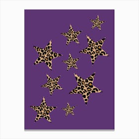 Leopard Spots Stars Pattern on Purple Canvas Print