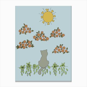 Cat Watching The Sun Flower Clouds Nature Canvas Print