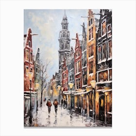 Vintage Winter Painting Amsterdam Netherlands 2 Canvas Print
