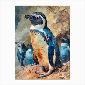 Galapagos Penguin Oamaru Blue Penguin Colony Colour Block Painting 4 Canvas Print