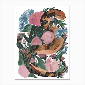 Big Snake And Some Peonies Canvas Print