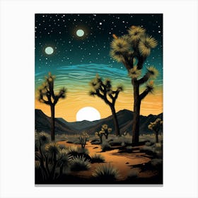 Joshua Tree At Night In Gold And Black (1) Canvas Print