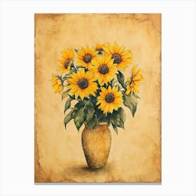 Sunflower Sepia Watercolour Illustration Canvas Print