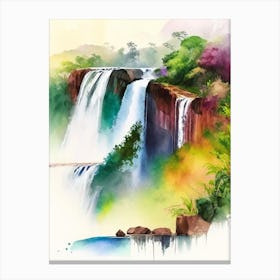 Iguazu Falls, Argentina And Brazil Water Colour  (2) Canvas Print