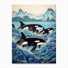 Blue Swirls Orca Whale Doodle Canvas Print