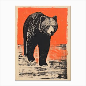 Bear, Woodblock Animal  Drawing 4 Canvas Print