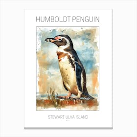 Humboldt Penguin Stewart Island Ulva Island Watercolour Painting 2 Poster Canvas Print