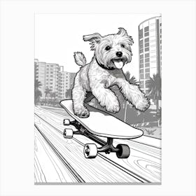 Miniature Schnauzer Dog Skateboarding Line Art 4 Canvas Print