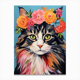Norwegian Forest Cat With A Flower Crown Painting Matisse Style 1 Canvas Print