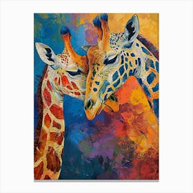 Two Giraffes Colourful Oil Painting Inspired 1 Canvas Print