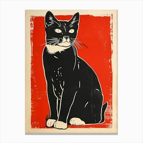 Japanese Bobtail Linocut Blockprint 1 Canvas Print