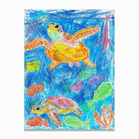 Pencil Scribble Sea Turtle In The Ocean 3 Canvas Print