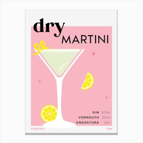 Dry Martini in Pink Cocktail Recipe Canvas Print
