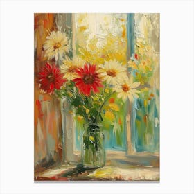 Gerbera Daisy Flowers On A Cottage Window 1 Canvas Print