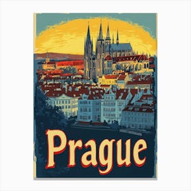 Aihrgdesign A Retro Travel Poster For Prague 1 Canvas Print