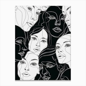 Faces In Black And White Line Art 7 Canvas Print