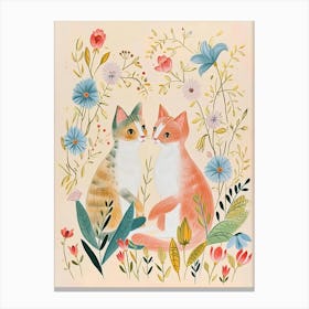 Folksy Floral Animal Drawing Cat 6 Canvas Print